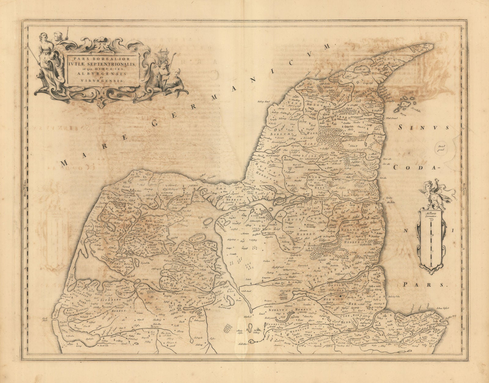 PARS BOREALIOR IUTIAE SEPTENTRIONALIS. North Jutland. Denmark. BLAEU c1667 map